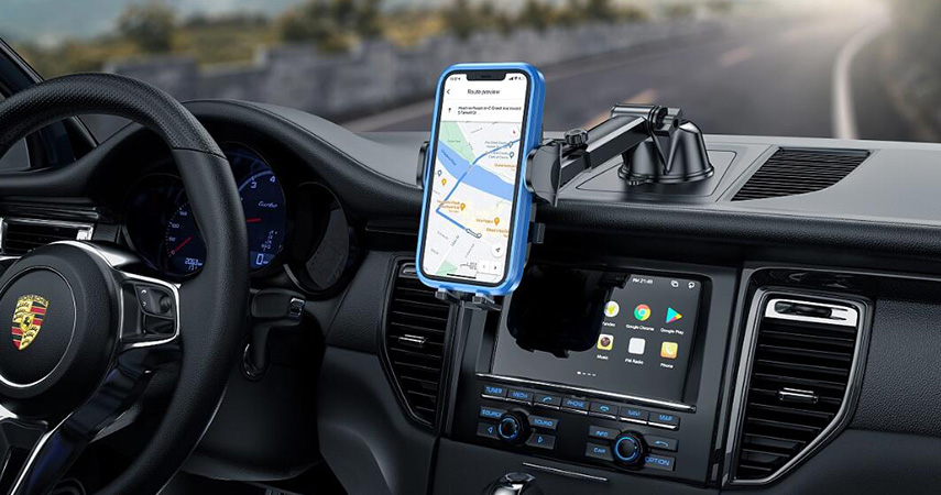 De bevestigingsmethode van de beugel voor mobiele telefoons in de auto.